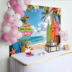 Lofaris Vibrant Tropical Beach Photography Backdrop with Surfboards, Summer Vacation Background for Party Decor