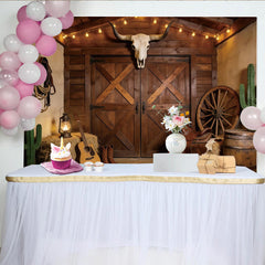 Lofaris Rustic Western Photography Backdrop with Barn Doors and Bull Skull, Cowboy Theme Studio Background for Photoshoot