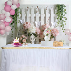 Lofaris Rustic White Fence Floral Photography Backdrop with Pink Peonies, Charming Spring Decor and Studio Background