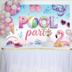 Lofaris Colorful Pool Party Birthday Backdrop with Flamingo and Ice Cream, Summer Photo Booth Background for Kids Celebration
