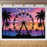 Lofaris Vibrant Sunset Beach Carnival Photography Backdrop, Ferris Wheel and Palm Trees Ocean Background for Party Decor
