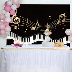 Lofaris Golden Musical Notes Piano Photography Backdrop, Elegant Black Background for Studio Photoshoot and Party Decor