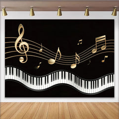 Lofaris Golden Musical Notes Piano Photography Backdrop, Elegant Black Background for Studio Photoshoot and Party Decor