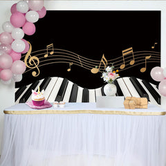 Lofaris Black and Gold Piano Keyboard Music Photography Backdrop, Elegant Musical Notes Background for Studio Photoshoot and Party Decor