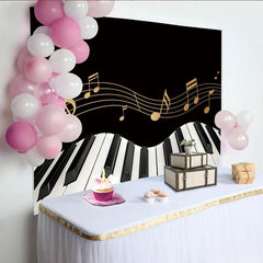 Lofaris Black and Gold Piano Keyboard Music Photography Backdrop, Elegant Musical Notes Background for Studio Photoshoot and Party Decor