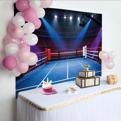 Lofaris Dramatic Boxing Ring Photography Backdrop with Arena Lights and Red Seats, Professional Sports Event Background for Photoshoot