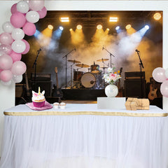 Lofaris Dynamic Concert Stage Backdrop with Drum Kit and Guitars, Professional Photography Background for Music Events