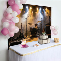 Lofaris Dramatic Music Stage Photography Backdrop with Guitars and Drums, Concert Performance Background for Studio Photoshoot