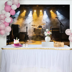 Lofaris Dynamic Concert Stage Photography Backdrop with Guitars and Drums, Vibrant Live Music Background for Studio Photoshoot
