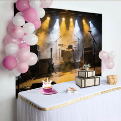 Lofaris Dynamic Concert Stage Photography Backdrop with Guitars and Drums, Vibrant Live Music Background for Studio Photoshoot