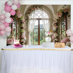 Lofaris Elegant Floral Arch Window Photography Backdrop, Romantic Studio Background for Wedding Photoshoot and Event Decor