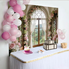 Lofaris Elegant Floral Arch Window Photography Backdrop, Romantic Studio Background for Wedding Photoshoot and Event Decor