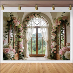 Lofaris Elegant Floral Arch Window Photography Backdrop, Romantic Studio Background for Wedding Photoshoot and Event Decor