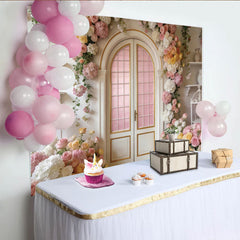 Lofaris Elegant Floral Arch Door Photography Backdrop, Pink Roses and Hydrangeas Studio Background for Portraits