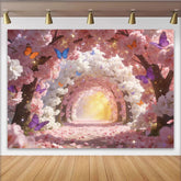 Lofaris Pink and White Cherry Blossom Photography Backdrop, Colorful Butterflies and Sparkling Glitter Background for Studio Photoshoot