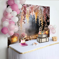 Lofaris Enchanted Forest Floral Photography Backdrop with Blossoms, Romantic Birdcage Background for Studio Photography