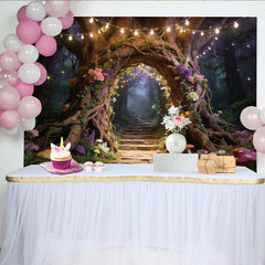 Lofaris Enchanted Forest Photography Backdrop with Tree Arch and Fairy Lights, Mystical Woodland Background for Studio Photoshoot