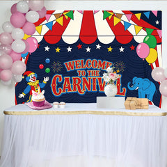 Lofaris Colorful Carnival Holiday Backdrop with Clown, Elephant and Balloons, Circus Tent Theme Party Photography Background