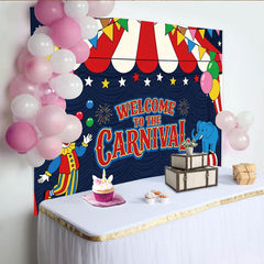 Lofaris Colorful Carnival Holiday Backdrop with Clown, Elephant and Balloons, Circus Tent Theme Party Photography Background