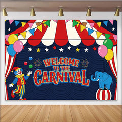 Lofaris Colorful Carnival Holiday Backdrop with Clown, Elephant and Balloons, Circus Tent Theme Party Photography Background