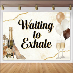 Lofaris Elegant Gold and Cream Birthday Backdrop with Champagne and Balloons, Sparkling High Heel Photo Background for Women's Party Decor