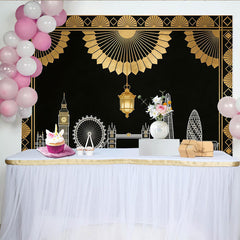 Lofaris Black and Gold Art Deco London City Photography Backdrop, Elegant Skyline Background for Party Decor and Studio Photoshoot