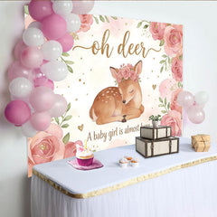 Lofaris Pink Floral Oh Deer Baby Girl Baby Shower Backdrop, Cute Woodland Animal Photography Background for Party Decor