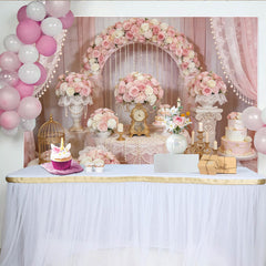 Lofaris Elegant Pink Rose Floral Arch Wedding Backdrop with Pearls and Lace, Romantic Party Decoration for Bridal Shower Photoshoot