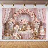 Lofaris Elegant Pink Rose Floral Arch Wedding Backdrop with Pearls and Lace, Romantic Party Decoration for Bridal Shower Photoshoot