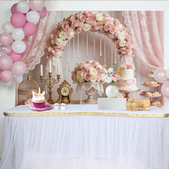 Lofaris Elegant Pink Rose Wedding Backdrop with Pearl Arch and Lace, Romantic Bridal Shower Background for Engagement Party Decor