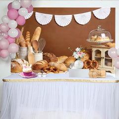 Lofaris Rustic Bakery Photography Backdrop with Fresh Bread, Wheat, and Utensils, Brown Background for Studio Food Photoshoot