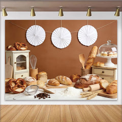Lofaris Rustic Bakery Photography Backdrop with Fresh Bread and Pastries, Kitchen Food Theme Background for Studio Photoshoot