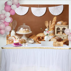 Lofaris Rustic Brown Bakery Photography Backdrop with Fresh Bread and Pastries, Charming Kitchen Background for Food Photography Studio