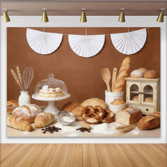 Lofaris Rustic Brown Bakery Photography Backdrop with Fresh Bread and Pastries, Charming Kitchen Background for Food Photography Studio