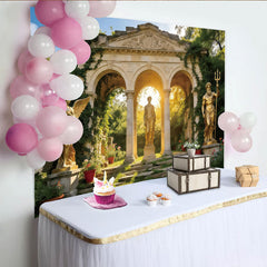 Lofaris Ancient Garden Archway Photography Backdrop with Golden Statues, Elegant Stone Archway Background for Artistic Portrait Photoshoot