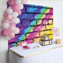 Lofaris Vibrant Glitch Abstract Brick Photography Backdrop, Colorful Wall Background for Studio Photoshoot and Party Decor