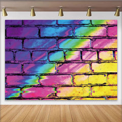 Lofaris Vibrant Glitch Abstract Brick Photography Backdrop, Colorful Wall Background for Studio Photoshoot and Party Decor