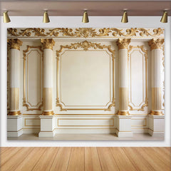 Lofaris Elegant Gold Column Photography Backdrop with Ornate Moldings, Luxurious Studio Background for Professional Portrait.