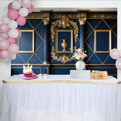 Lofaris Royal Blue and Gold Ornate Wall Photography Backdrop, Elegant Studio Background for Professional Portrait Photoshoot