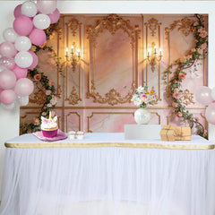 Lofaris Elegant Pink Gold Floral Photography Backdrop with Ornate Molding, Luxurious Studio Background for Portrait and Event Photoshoot
