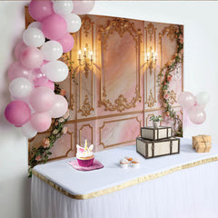 Lofaris Elegant Pink Gold Floral Photography Backdrop with Ornate Molding, Luxurious Studio Background for Portrait and Event Photoshoot