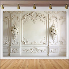 Lofaris Elegant White Fine Art Photography Backdrop with Ornate Moldings, Luxurious Studio Background for Professional Portrait