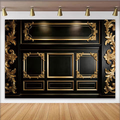 Lofaris Elegant Black and Gold Old Master Photography Backdrop with Ornate Frames, Luxurious Studio Background for Professional Portrait