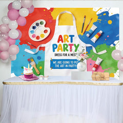 Lofaris Colorful Paint Splatter Art Party Birthday Backdrop with Apron and Brushes, Creative Photo Booth Background for Kids Celebration