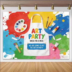 Lofaris Colorful Paint Splatter Art Party Birthday Backdrop with Apron and Brushes, Creative Photo Booth Background for Kids Celebration