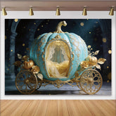 Lofaris Ornate Teal and Gold Cinderella Carriage Photography Backdrop, Magical Fairytale Background for Princess Party Decor