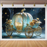 Lofaris Fairytale Blue and Gold Pumpkin Carriage Photography Backdrop, Elegant Royal Background for Studio Photoshoot