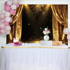 Lofaris Golden Glitter Photography Backdrop with Velvet Curtains, Luxurious Studio Background for Elegant Events and Portraits