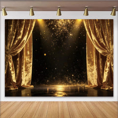 Lofaris Golden Glitter Photography Backdrop with Velvet Curtains, Luxurious Studio Background for Elegant Events and Portraits