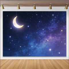 Lofaris Glowing Crescent Moon Starry Night Photography Backdrop, Deep Blue Galaxy Background for Studio Portrait